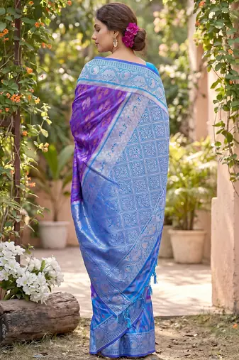 violet pochampalli silk blend saree 