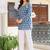 Womens teal self design cotton fabric kurtis 3/4 sleeves square neck