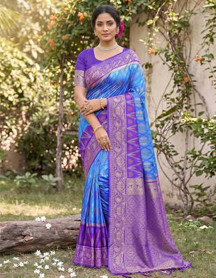blue pochampalli silk blend saree  1