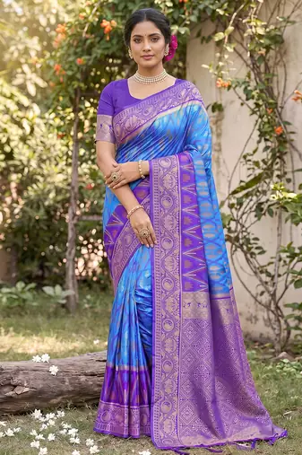 blue pochampalli silk blend saree 