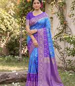 blue pochampalli silk blend saree 