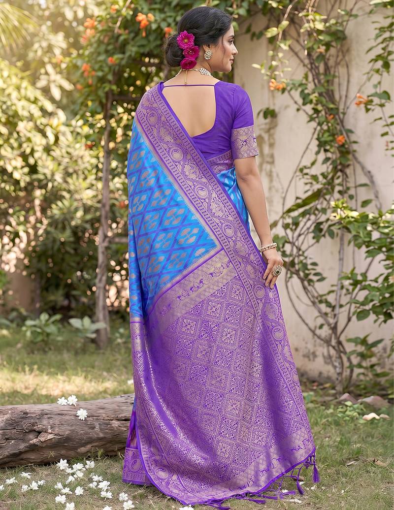 blue pochampalli silk blend saree 