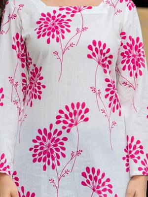 Womens white self design cotton fabric kurtis 3/4 sleeves square neck 5