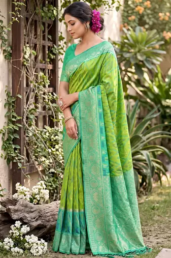 light green pochampalli silk blend saree 