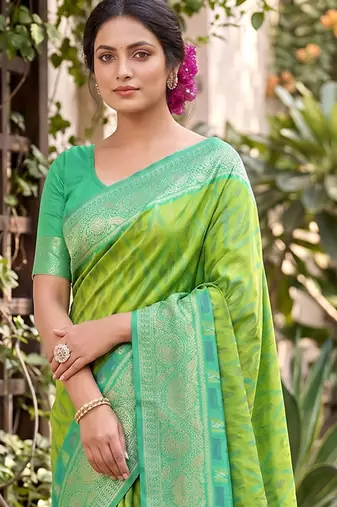 light green pochampalli silk blend saree 