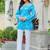 Womens blue self design cotton fabric kurtis 3/4 sleeves square neck