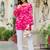 Womens pink self design cotton fabric kurtis 3/4 sleeves square neck