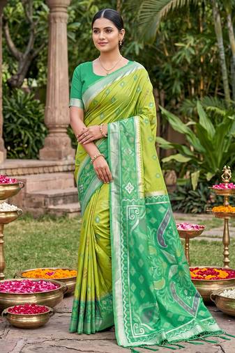 light green pochampalli silk blend saree 