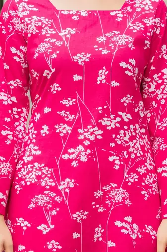 Womens pink self design cotton fabric kurtis 3/4 sleeves square neck