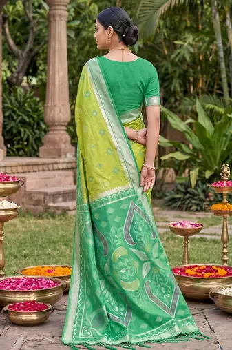 light green pochampalli silk blend saree 