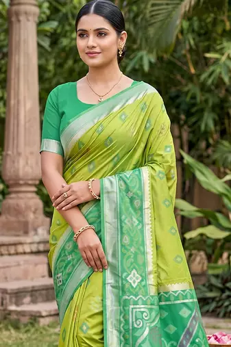 light green pochampalli silk blend saree 