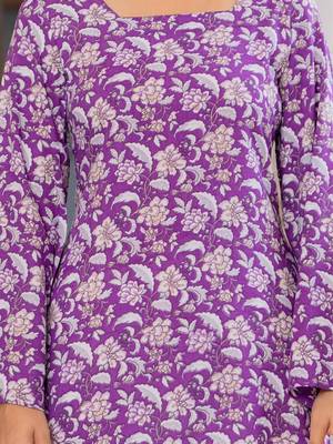 Womens purple self design cotton fabric kurtis 3/4 sleeves square neck 5