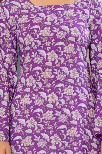 Womens purple self design cotton fabric kurtis 3/4 sleeves square neck