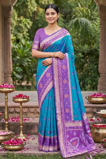 blue pochampalli silk blend saree 