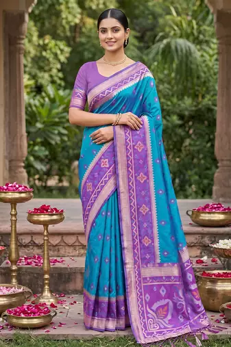 blue pochampalli silk blend saree 