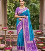 blue pochampalli silk blend saree 