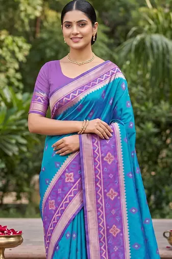 blue pochampalli silk blend saree 