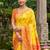 yellow pochampalli silk blend saree 