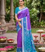 violet pochampalli silk blend saree 