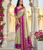 beige & rani pink soft silk blend saree