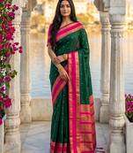 dark green & rani pink soft silk blend saree for women