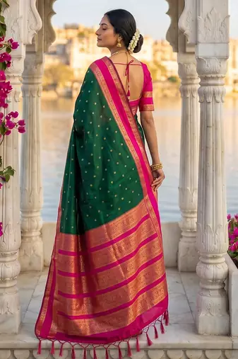 dark green & rani pink soft silk blend saree for women