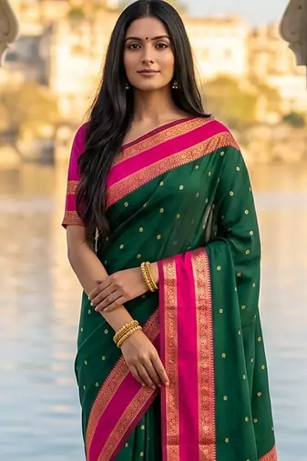 dark green & rani pink soft silk blend saree for women