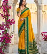 yellow & green soft silk blend saree for women