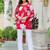 Womens red self design cotton fabric kurtis 3/4 sleeves square neck