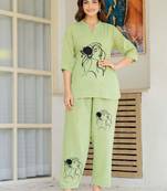 Womens green self design cotton fabric kurtis 3/4 sleeves mandarin collar