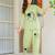 Womens green self design cotton fabric kurtis 3/4 sleeves mandarin collar