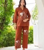 Womens rush self design cotton fabric kurtis 3/4 sleeves mandarin collar