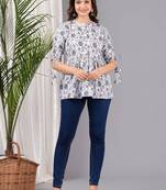 Womens white self design cotton fabric kurtis 3/4 sleeves mandarin collar