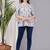 Womens white self design cotton fabric kurtis 3/4 sleeves mandarin collar