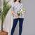 Womens white self design cotton fabric kurtis 3/4 sleeves mandarin collar