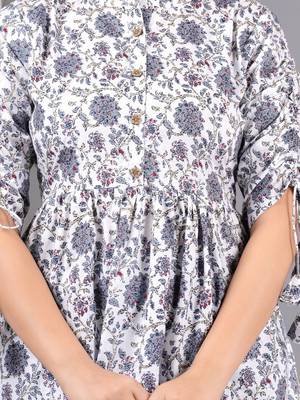 Womens white self design cotton fabric kurtis 3/4 sleeves mandarin collar 4