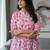 Womens pink self design cotton fabric kurtis 3/4 sleeves mandarin collar