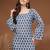 Womens navy blue self design cotton fabric kurtis 3/4 sleeves square neck