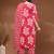 Womens red self design cotton fabric kurta set 3/4 sleeves v-neck