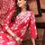 Womens red self design cotton fabric kurta set 3/4 sleeves v-neck