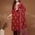 Womens red self design cotton fabric kurta set 3/4 sleeves round neck