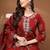 Womens red self design cotton fabric kurta set 3/4 sleeves round neck