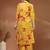 Womens yellow self design cotton fabric kurta set 3/4 sleeves v-neck