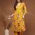 Womens yellow self design cotton fabric kurta set 3/4 sleeves v-neck