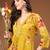 Womens yellow self design cotton fabric kurta set 3/4 sleeves v-neck