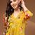 Womens yellow self design cotton fabric kurta set 3/4 sleeves v-neck