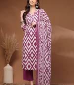 Womens purple self design cotton fabric kurta set 3/4 sleeves v-neck