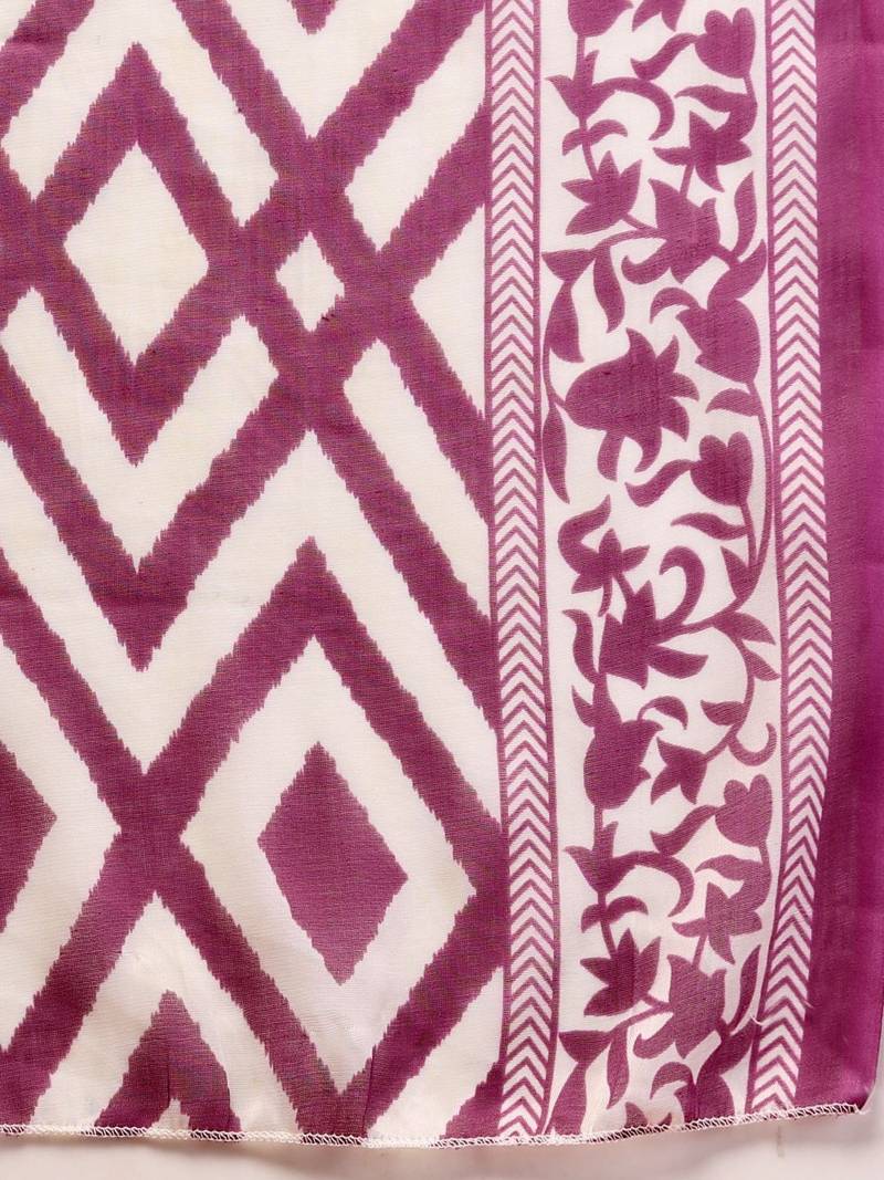 Womens purple self design cotton fabric kurta set 3/4 sleeves v-neck