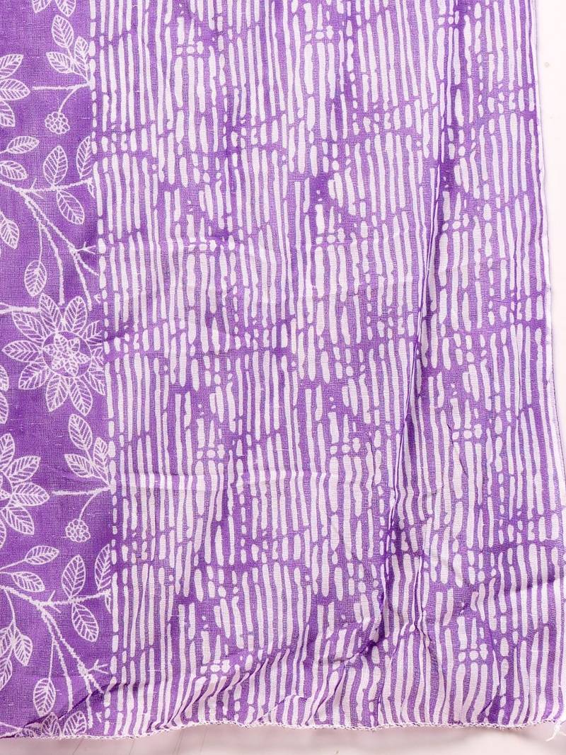 Womens purple self design cotton fabric kurta set 3/4 sleeves round neck