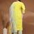 Womens yellow self design cotton fabric kurta set 3/4 sleeves round neck